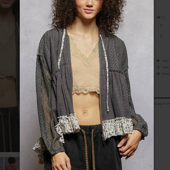 POL “ Kelly “ POL Hoodie Zip Up Top Jacket with Crochet Lace Detail 37 - Picture 1 of 6